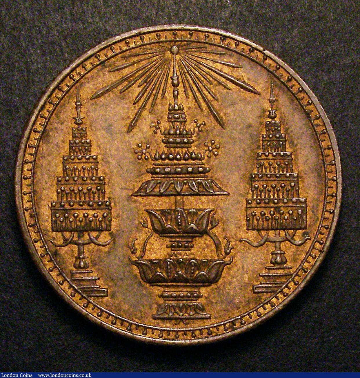 London Coins : A147 : Lot 950 : Thailand Baht undated Pattern (1868) in copper KM#Pn28 Milled edge, GEF with traces of lustre