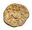 London Coins : A147 : Lot 1806 : Stater Au. Gallo-Belgic issue.  Ambiani.  C, 50 BC.  Obv; Blank.  Rev; Disjointed horse r. VA 52.  L...