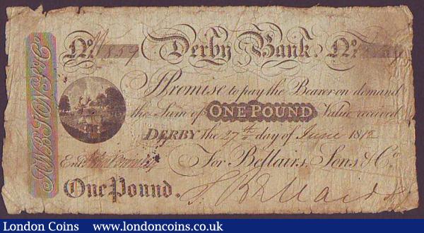 Derby Bank £1 dated 1812 No.M859 for Bellairs, Sons & Co., (Outing 673d) VG : English Banknotes : Auction 148 : Lot 121