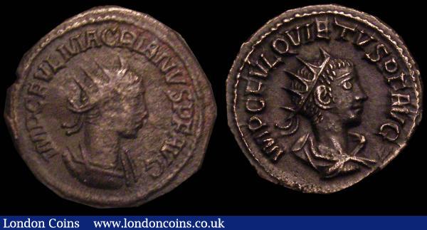 Bil.Antoniniani (2) Macrian, uncertain Syrian Mint 260, rev Jupiter std.l. eagle at feet (RCV 10803) About VF: Quietus, Emesa 260 rev. Roma std.l. holding Victory (RCV 10828) GVF both scarce (2) : Ancient Coins : Auction 148 : Lot 1460