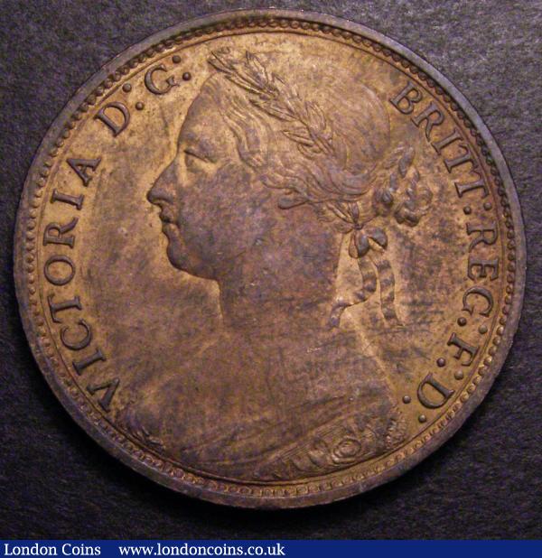 Penny 1875 Freeman 82 dies 8+J UNC with traces of lustre, the surfaces with some residue from vinyl storage : English Coins : Auction 148 : Lot 2199