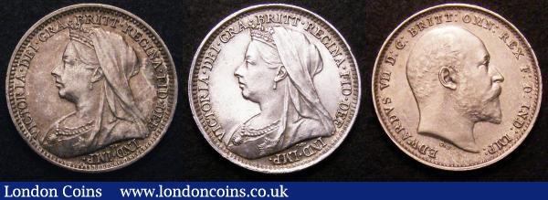 Threepences (3) 1896 ESC 2108 A/UNC, 1901 ESC 2113 GEF toned, 1908 ESC 2121 A/UNC : English Coins : Auction 148 : Lot 2570