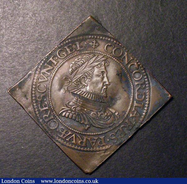 Netherlands - Gelderland 42mm square Diamond Klippe obverse brockage Bust right, CONCORDIA.RES.PARVAE.CRESCVNT mintmark Cross Crosslet VF : World Coins : Auction 148 : Lot 813