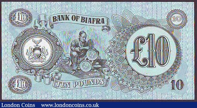 London Coins : A148 : Lot 135 : Biafra £10 issued 1968-69 series ZA0968372, Pick 7a, faint stain top edge, about UNC to UNC