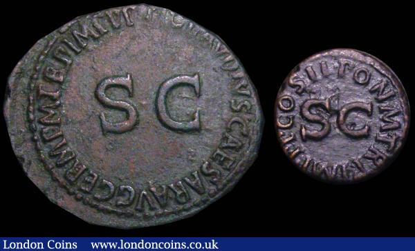Copper As. Germanicus, struck by his brother Claudius, Rome 42 rev. legend around SC (RCV 1905) NVF, rev slightly off-centre: Quadrans Claudius, Rome 42, obv hand holding scales (RCV 1866) VF (2) : Ancient Coins : Auction 148 : Lot 1395
