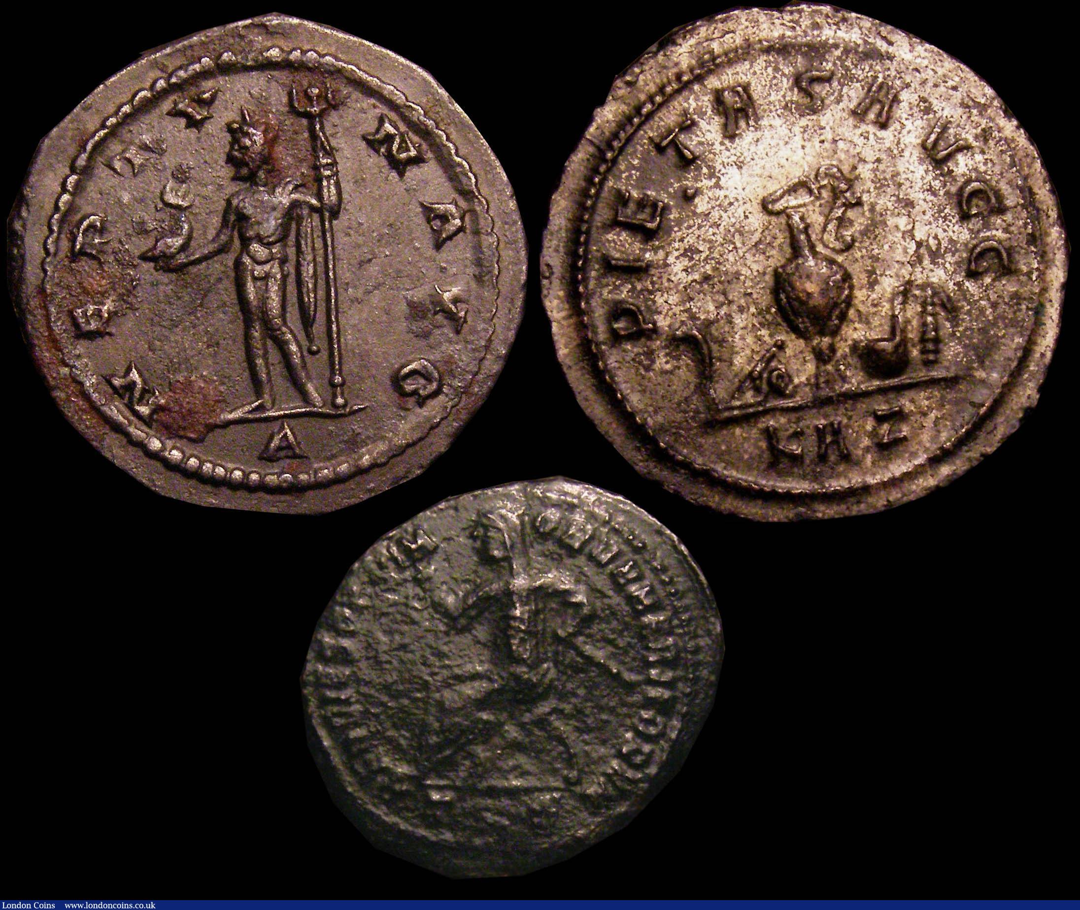 London Coins : A148 : Lot 1463 : Bil.Antoniniani (2) Claudius II, Antioch 268, rev. Neptune holding dolphin and trident (RCV 11353) G...