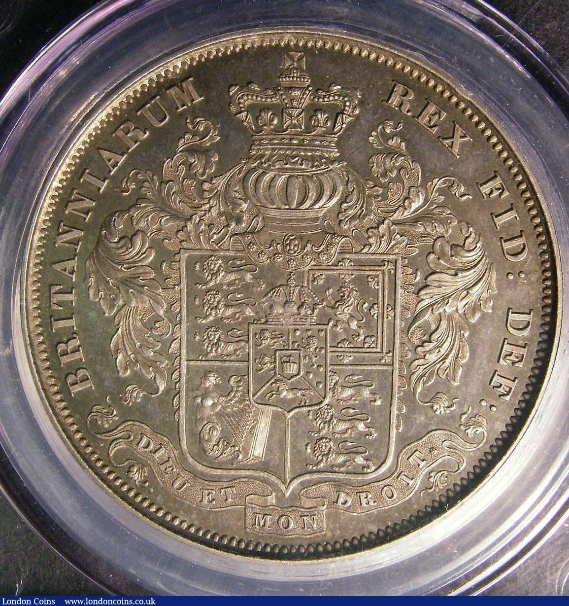 London Coins : A148 : Lot 1705 : Crown 1825 Plain Edge Pattern ESC 255 nFDC with an attractive grey tone, slabbed and graded CGS 88, ...