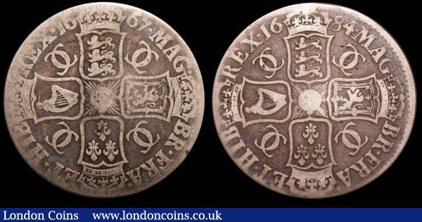 Crowns (2) 1684 TRICESIMO SEXTO ESC 67 NVG/VG rated R2 by ESC, 1667 DECIMO NONO ESC 35A with diagonally spaced stop on the edge NVG : English Coins : Auction 148 : Lot 1785