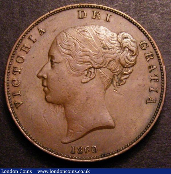 Penny 1860 60 over 59 copper Peck 1521 About EF/Near EF with some contact marks, Very Rare : English Coins : Auction 148 : Lot 2171