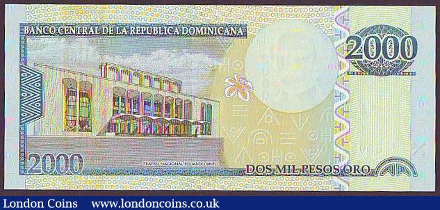 London Coins : A148 : Lot 219 : Dominican Republic 2000 Pesos Oro dated 2010 series BS9520465, Pick181c, UNC