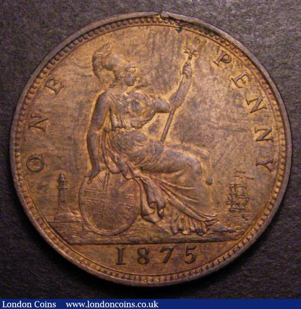 Penny 1875 Freeman 82 dies 8+J UNC with traces of lustre, the surfaces with some residue from vinyl storage : English Coins : Auction 148 : Lot 2199