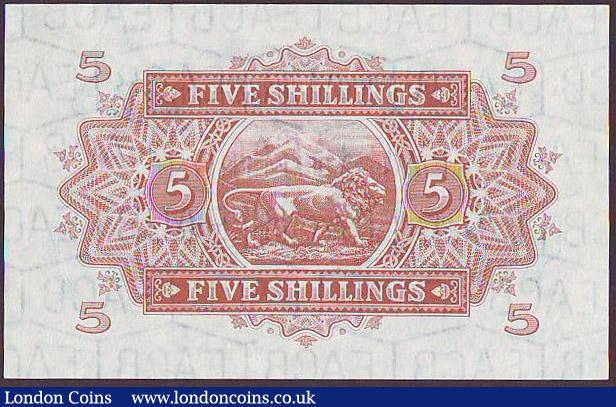 London Coins : A148 : Lot 220 : East African Currency Board 5 shillings dated 1st October 1957, QE2 portrait at right, series M87 59...