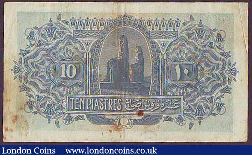 London Coins : A148 : Lot 223 : Egypt 10 Piastres issued 27th May 1917 series B/71 55659, Pick160b, rust marks, pressed VF or better