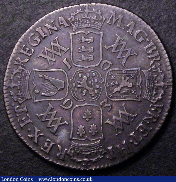 Shilling 1693 9 over 0 ESC 1076 NVF with grey tone : English Coins : Auction 148 : Lot 2264