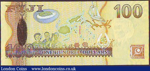 London Coins : A148 : Lot 232 : Fiji $100 issued 2007 series CA051363, QE2 portrait at right, Pick114a, UNC