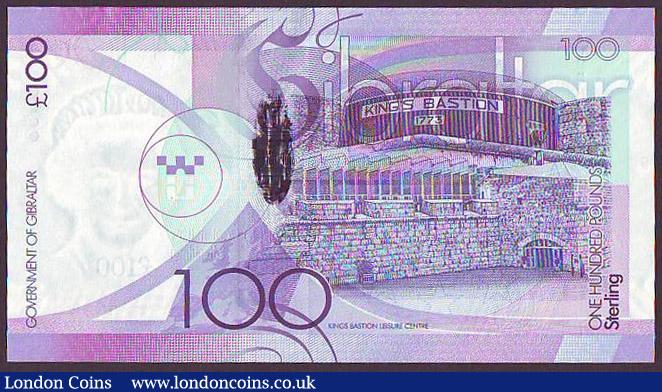 London Coins : A148 : Lot 248 : Gibraltar £100 dated 1st January 2011, QE2 portrait, a hybrid issue first series A/AA 006442, ...