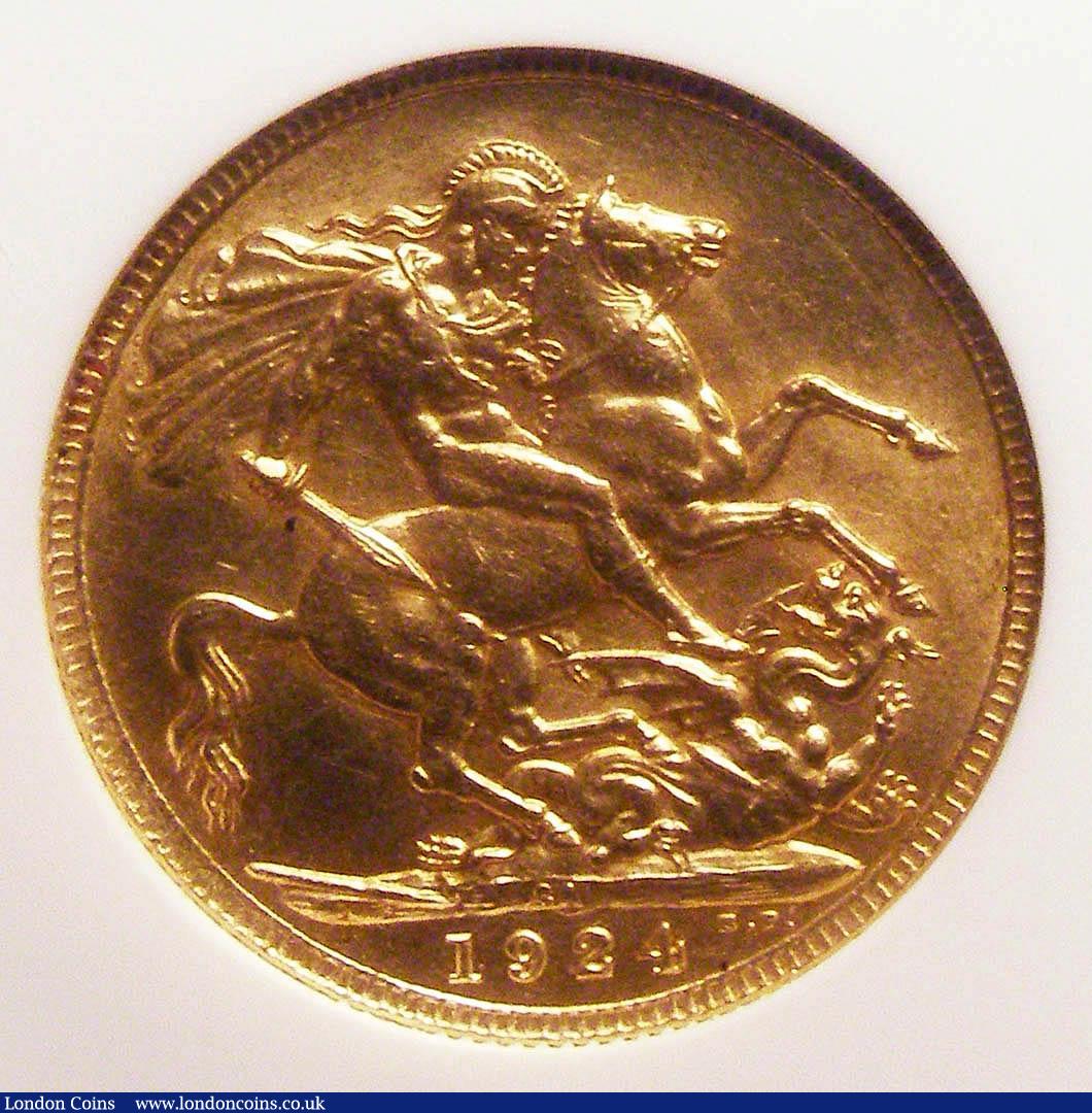 London Coins : A148 : Lot 2527 : Sovereign 1924SA Marsh 288 Extremely Rare rated R5 by Marsh, with a very low mintage of just 2660 pi...