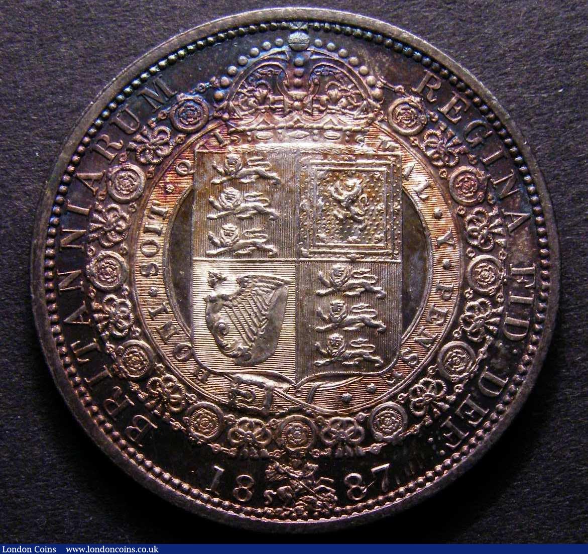 London Coins : A148 : Lot 2642 : Halfcrown 1887 Jubilee Head Davies 641 dies 2A Choice UNC with a deep and colourful tone slabbed and...