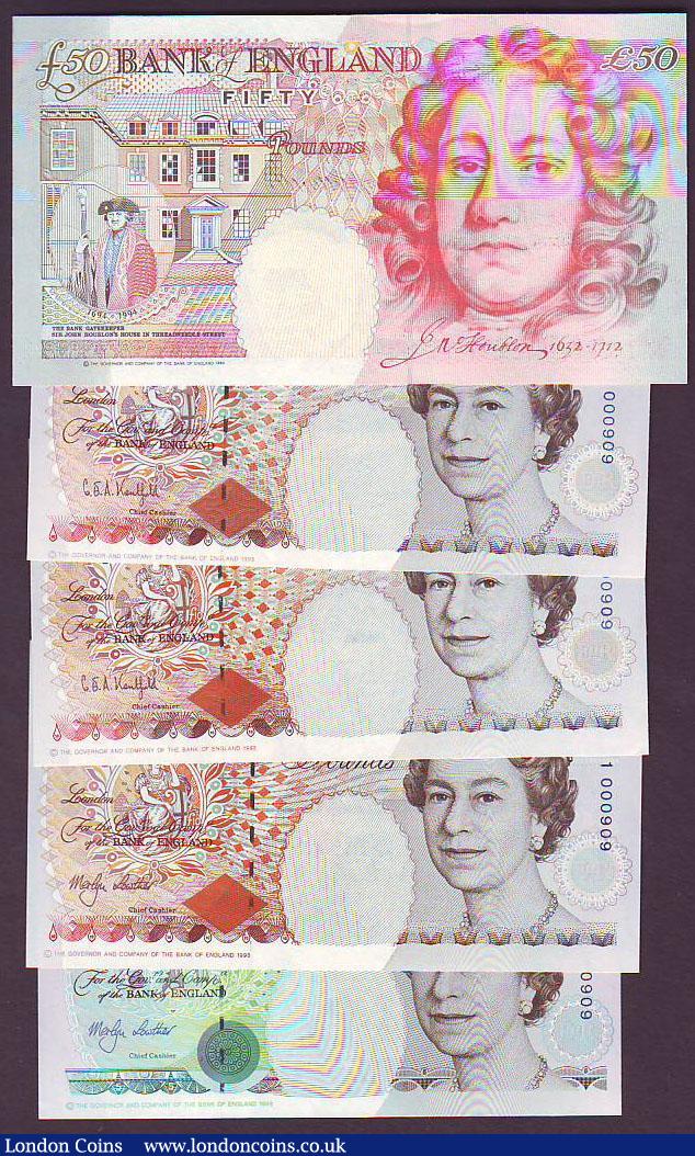 London Coins : A148 : Lot 27 : Bank of England (5) first series all with matching serial numbers 000909, Kentfield B366 £10 A...