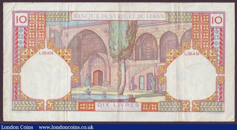 London Coins : A148 : Lot 279 : Lebanon Banque De Syrie Et Du Liban 10 Livres 1939 First Issue P17 excessively rare type with no pri...