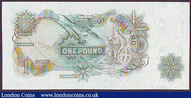London Coins : A148 : Lot 63 : One Pound Hollom B291 issued 1963, QE2 portrait at right, replacement series M07R 622544, pressed GE...