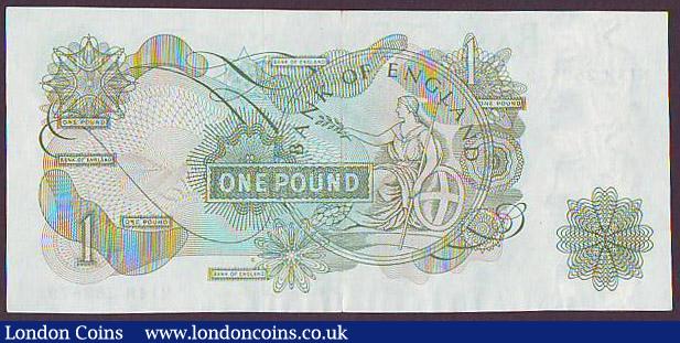 London Coins : A148 : Lot 67 : One pound Fforde B308 issued 1967, "G" reverse and a replacement, last number for this pre...
