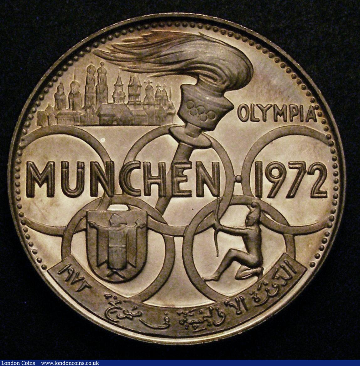 London Coins : A148 : Lot 702 : Fujairah 5 Riyals 1970 Munich Olympics KM#3 Silver Proof Lustrous UNC with golden tone