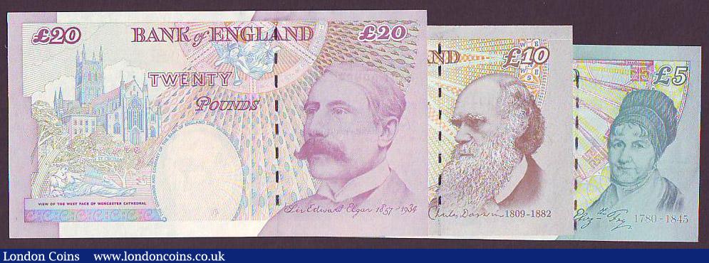 London Coins : A148 : Lot 76 : Merlyn Lowther matching numbers £5 B393 HA01 005942, £10 B388 AA01 005942 & £2...
