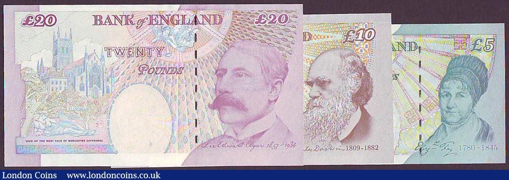 London Coins : A148 : Lot 77 : Merlyn Lowther matching numbers £5 B393 HA01 005943, £10 B388 AA01 005943 & £2...