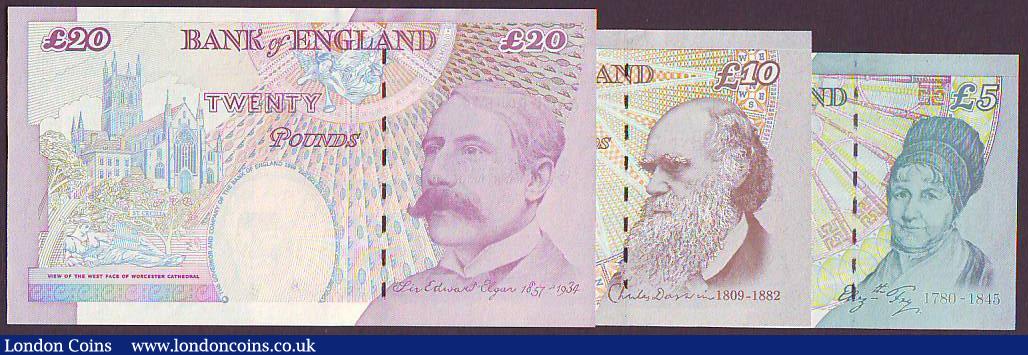 London Coins : A148 : Lot 78 : Merlyn Lowther matching numbers £5 B393 HA01 005944, £10 B388 AA01 005944 & £2...