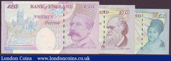 Merlyn Lowther matching numbers £5 B393 HA01 005944, £10 B388 AA01 005944 & £20 B386 AA01 005944, about UNC to UNC : English Banknotes : Auction 148 : Lot 78