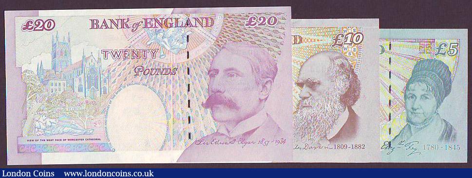 London Coins : A148 : Lot 79 : Merlyn Lowther matching numbers £5 B393 HA01 005945, £10 B388 AA01 005945 & £2...