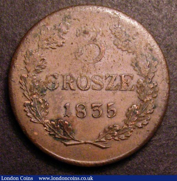 Poland - Krakow 3 Groszy 1835 Pattern in copper KM#Pn1 Value and date in wreath A/UNC the flan showing signs of die rust : World Coins : Auction 148 : Lot 828