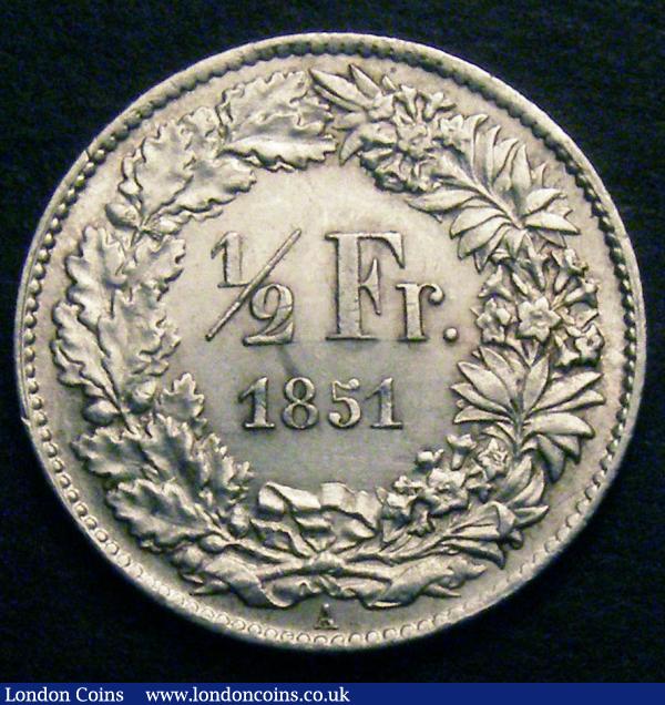 Switzerland Half Franc 1851 A KM 8 bright EF or near so : World Coins : Auction 148 : Lot 895