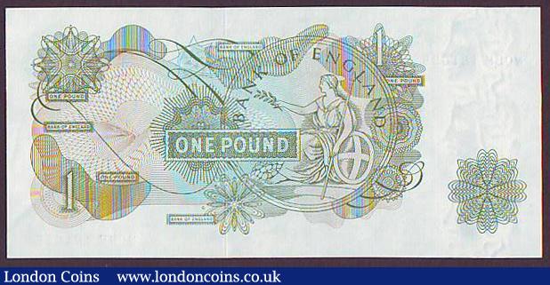 London Coins : A149 : Lot 145 : One pound Fforde B308 issued 1967, "G" reverse replacement N08M 181635, about UNC