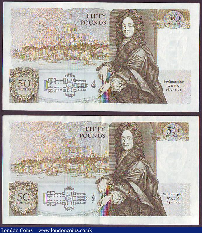 London Coins : A149 : Lot 166 : Fifty pounds Somerset B352 (2) issued 1981, a consecutively numbered pair first series A01 028211 &a...
