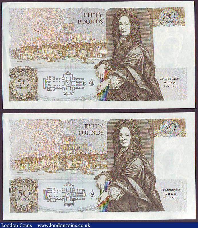 London Coins : A149 : Lot 167 : Fifty pounds Somerset B352 (2) issued 1981, a consecutively numbered pair first series A01 028217 &a...