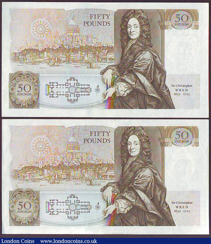 London Coins : A149 : Lot 168 : Fifty pounds Somerset B352 (2) issued 1981, a consecutively numbered pair first series A01 028219 &a...