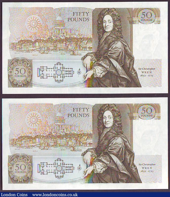 London Coins : A149 : Lot 169 : Fifty pounds Somerset B352 (2) issued 1981, a consecutively numbered pair first series A01 030781 &a...