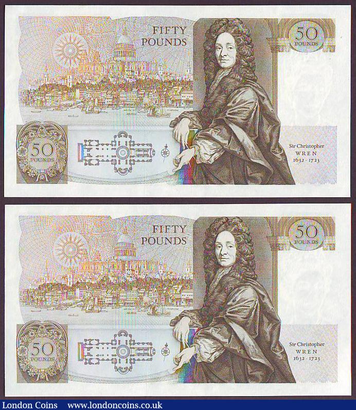 London Coins : A149 : Lot 170 : Fifty pounds Somerset B352 (2) issued 1981, a consecutively numbered pair first series A01 030783 &a...