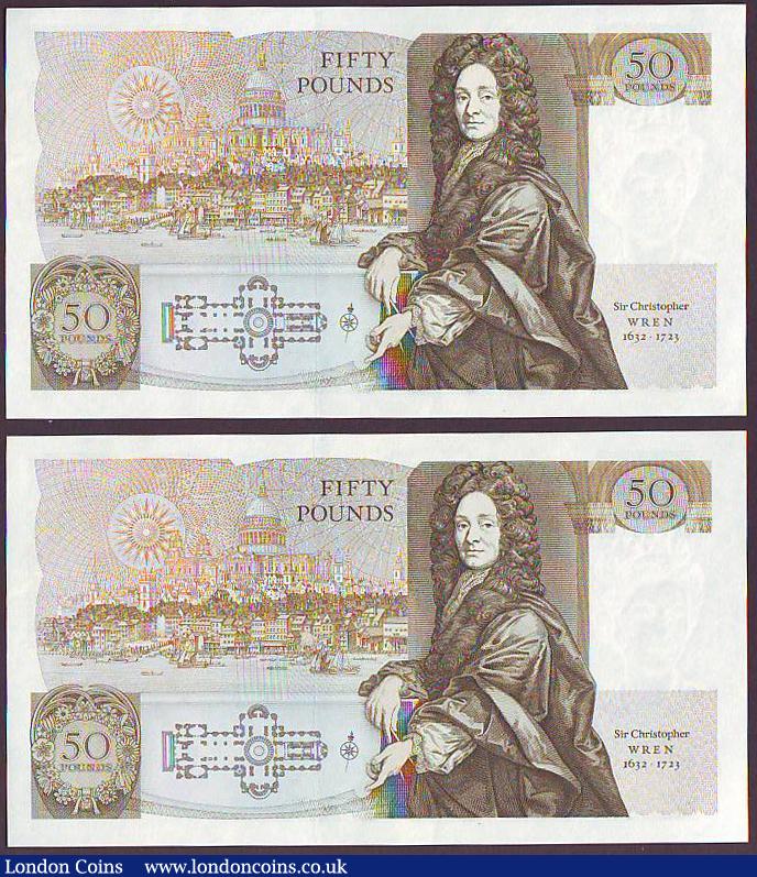 London Coins : A149 : Lot 171 : Fifty pounds Somerset B352 (2) issued 1981, a consecutively numbered pair first series A01 030785 &a...