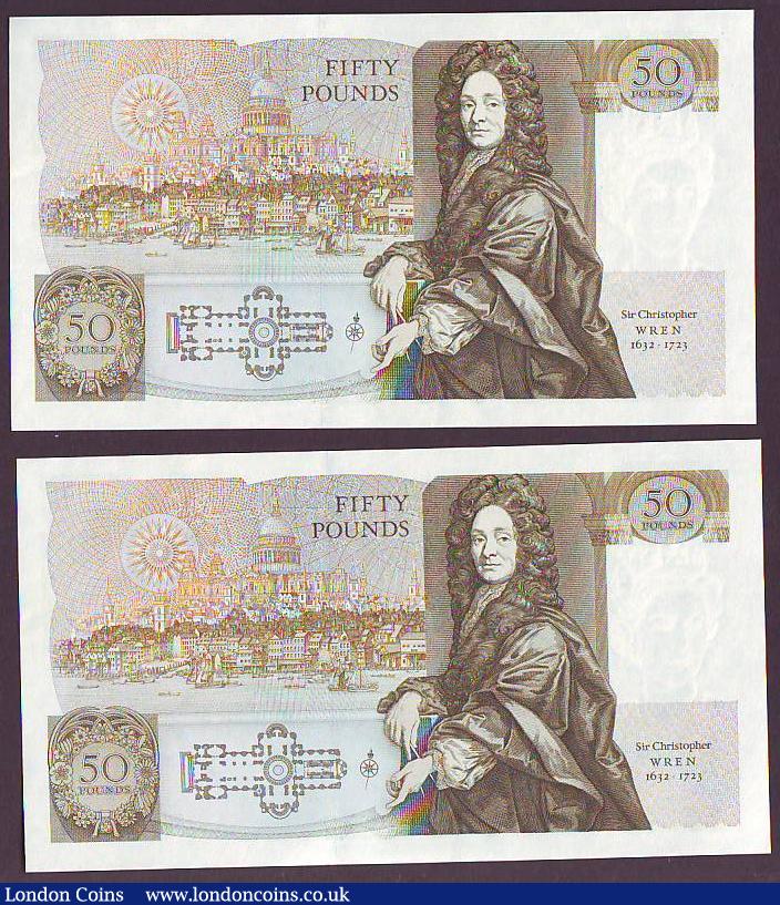 London Coins : A149 : Lot 172 : Fifty pounds Somerset B352 (2) issued 1981, a consecutively numbered pair first series A01 030787 &a...