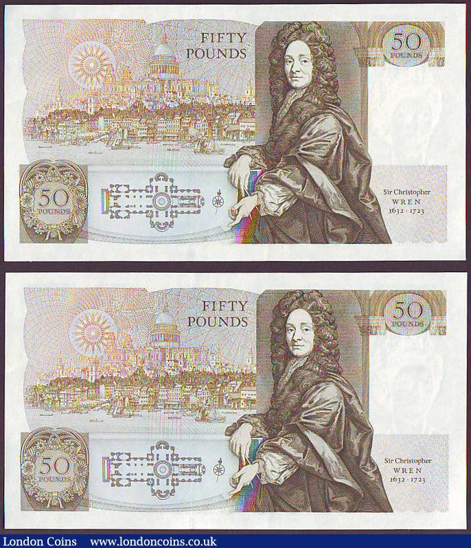 London Coins : A149 : Lot 173 : Fifty pounds Somerset B352 (2) issued 1981, a consecutively numbered pair first series A01 030789 &a...