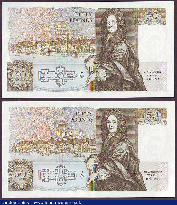 London Coins : A149 : Lot 175 : Fifty pounds Somerset B352 (2) issued 1981, a consecutively numbered pair first series A01 030793 &a...