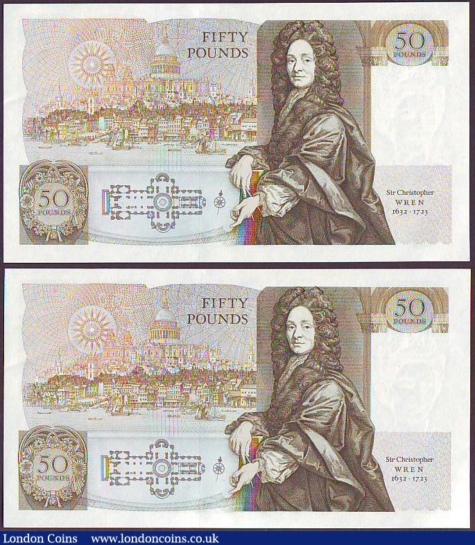 London Coins : A149 : Lot 176 : Fifty pounds Somerset B352 (2) issued 1981, a consecutively numbered pair first series A01 030795 &a...