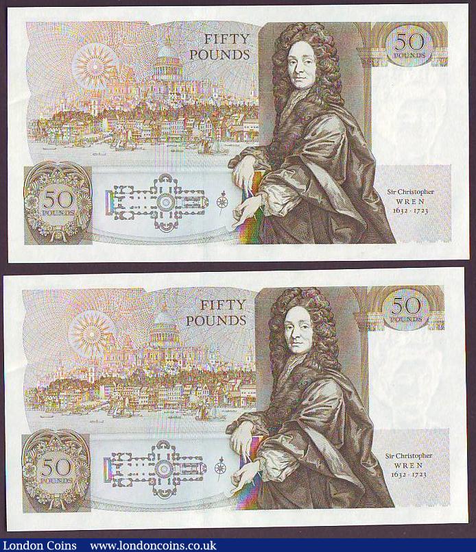 London Coins : A149 : Lot 177 : Fifty pounds Somerset B352 (2) issued 1981, a consecutively numbered pair first series A01 030797 &a...
