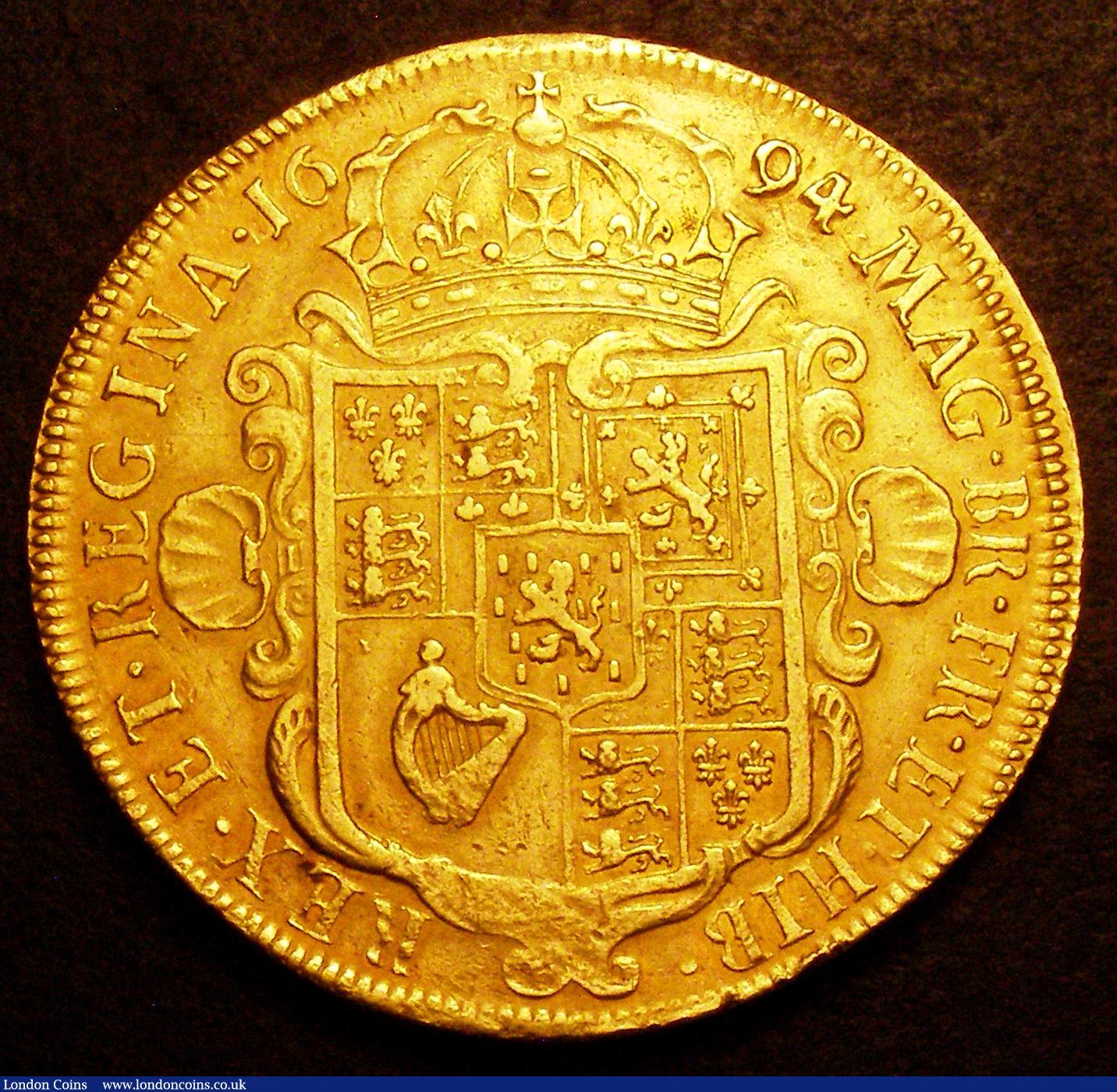 London Coins : A149 : Lot 2024 : Five Guineas 1694 SEXTO S3422 VF