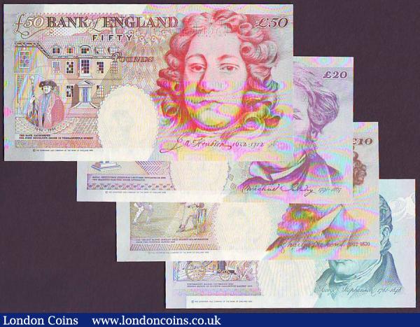 Bank of England C147, (single notes only without presentation pack), Lowther 1st series set, £5 EA01, £10 KL01, £20 DA01 & £50 J01 with matching low serial numbers 000163, UNC : English Banknotes : Auction 149 : Lot 213