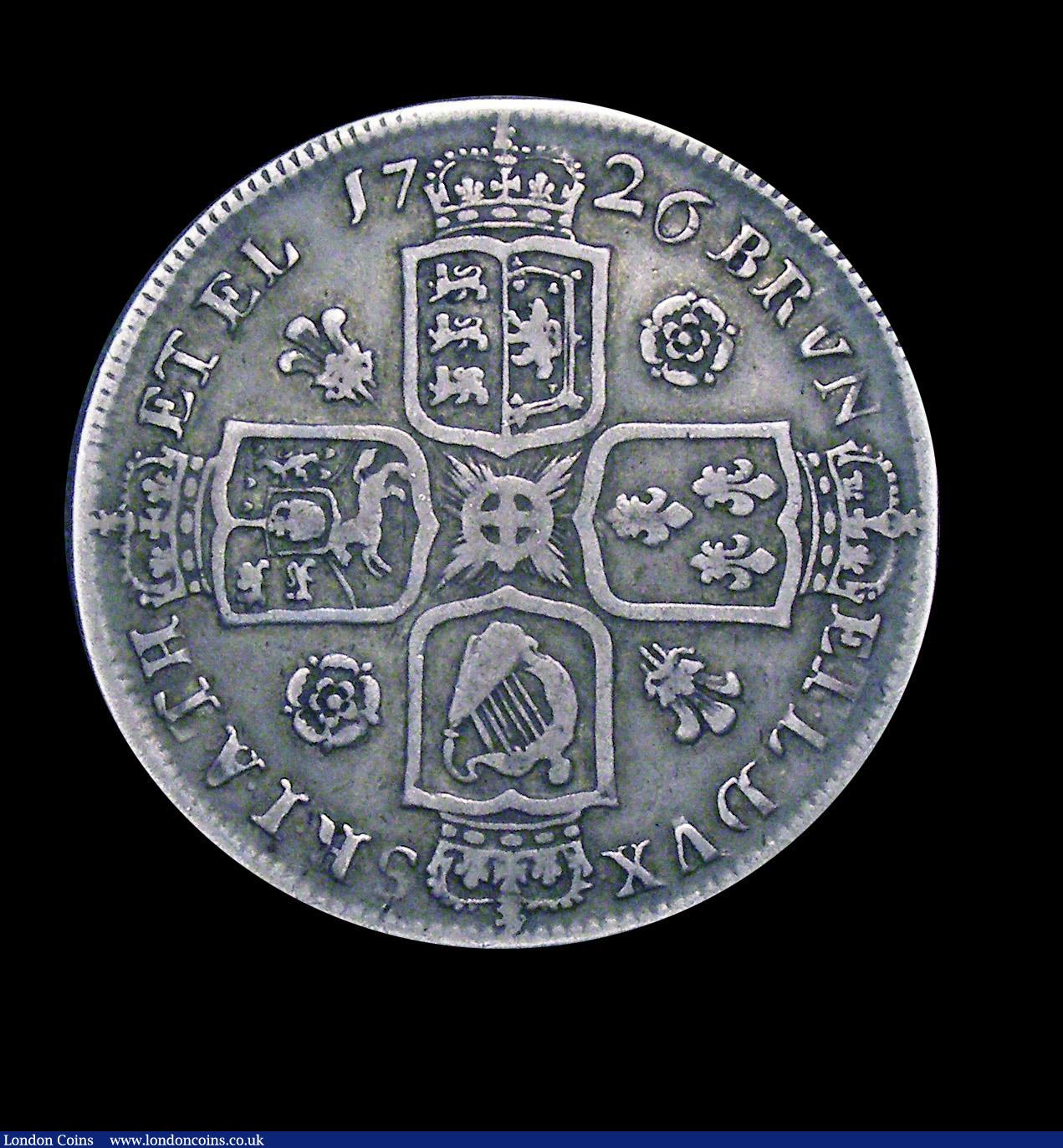 London Coins : A149 : Lot 2171 : Halfcrown 1726 ESC 593 Small Roses and Plumes. DECIMO TERTIO edge Ex-M.Kaufman Collection, Ex-R.Shut...