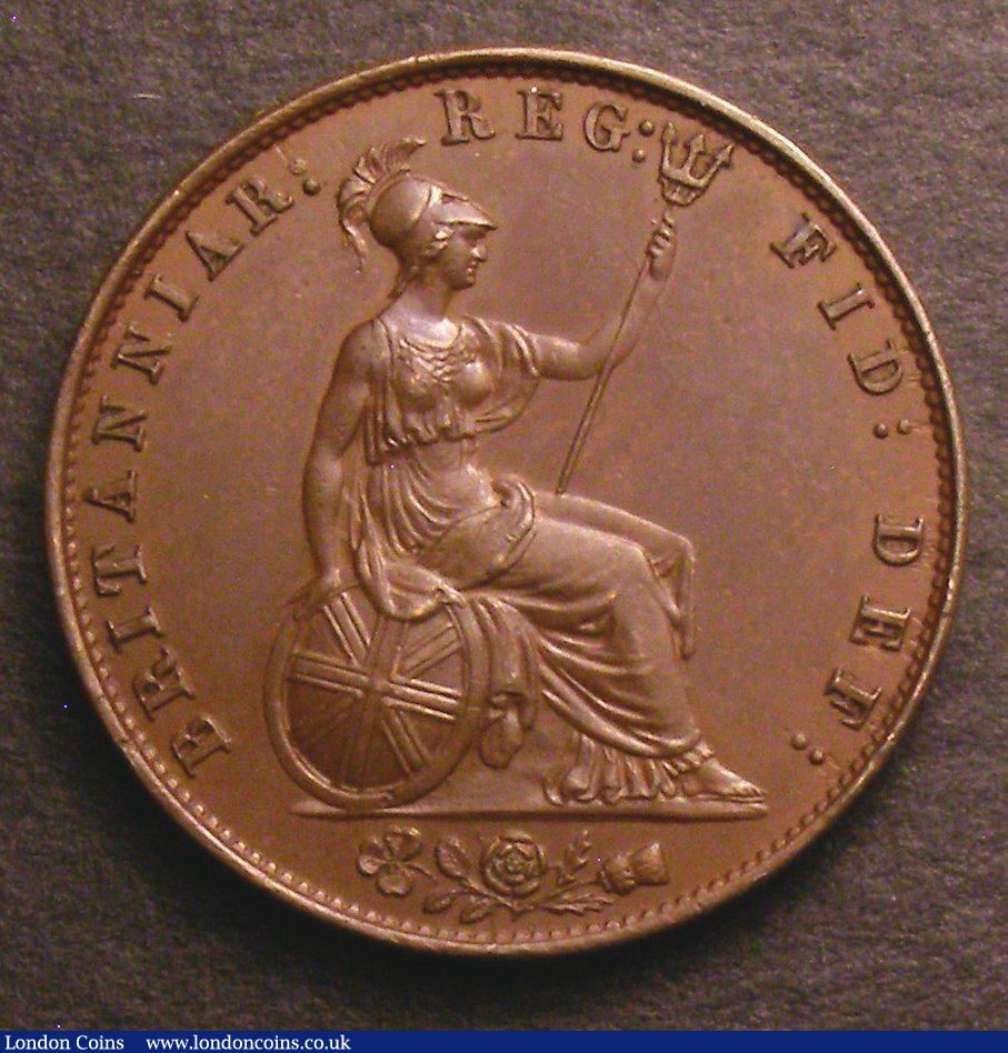 London Coins : A149 : Lot 2300 : Halfpenny 1857 Reverse B with dots on shield Peck 1545 UNC or near so and pleasantly toned with a co...